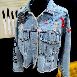 Embroidered Denim Jacket with Colorful Accents